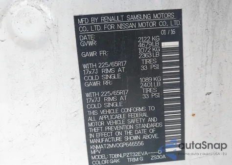 2016 Nissan Rogue S z USA, uszkodzony, nr VIN KNMAT2MV0GP646556